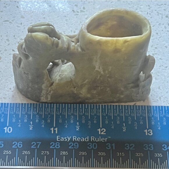 Antique Carved Soapstone Brush Pot Intricate Floral & Nature Design 2.25” T Gift - Picture 7 of 9